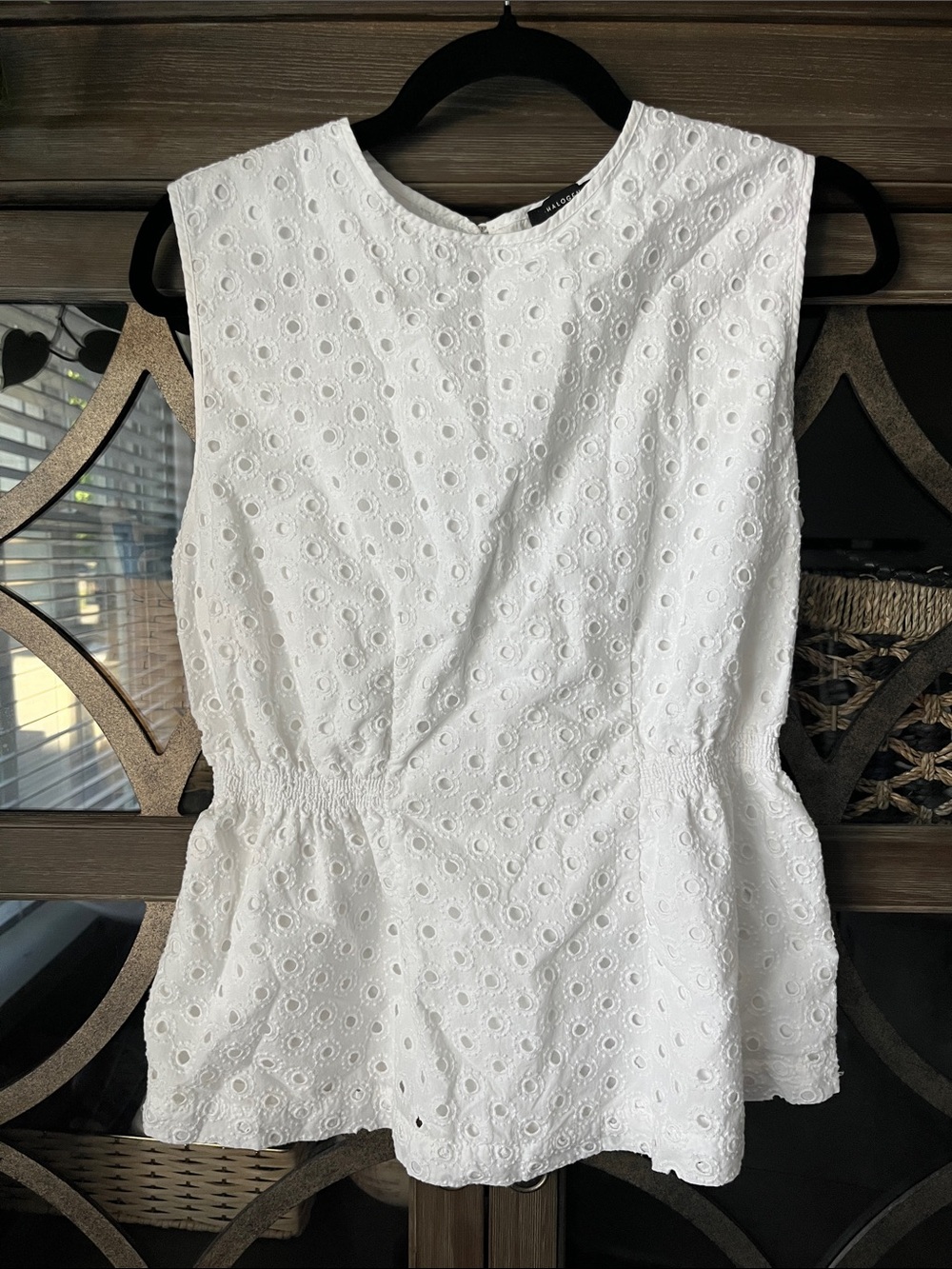 Halogen White Eyelet Peplum Sleeveless Top